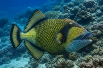 Balistoides viridescens Ballist com cabeça amarela.